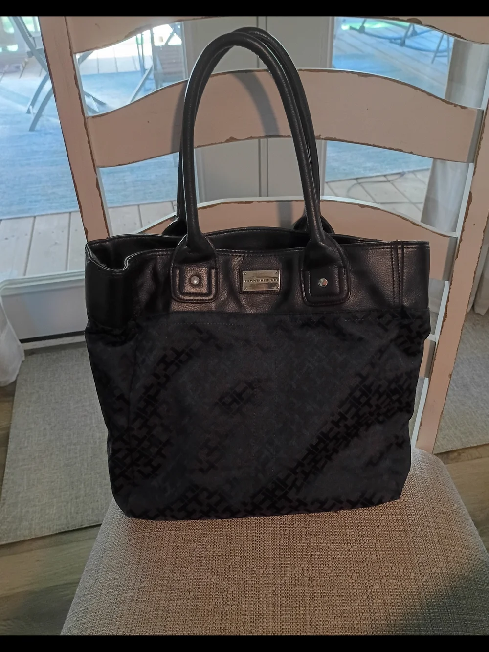 Tommy Hilfiger Navy and Black Patterned Tote